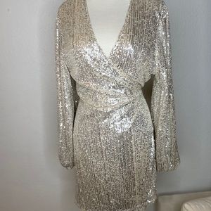NYE Sequence Silver Wrap Party Blouson Dress